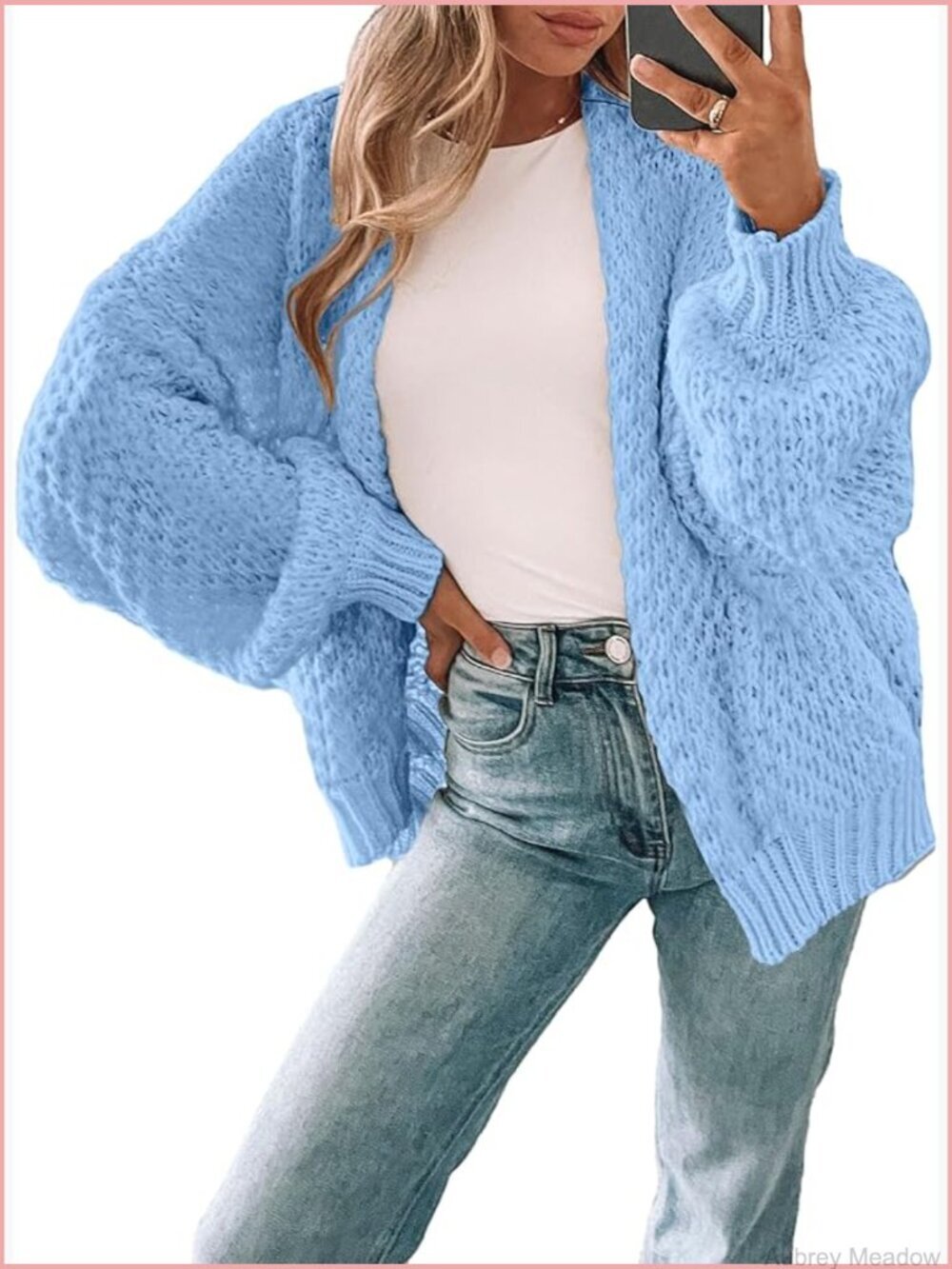 Oversized Long Cardigan Sweater Chunky Waffle Knit Open Front